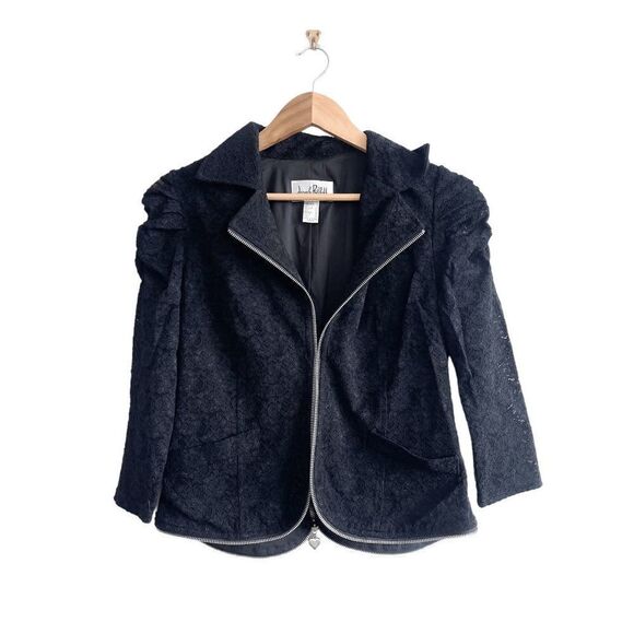 Joseph Ribkoff Women Lace Blazer Jacket 3/4 Sleeve Zipper Lined Black Size 6 - Picture 1 of 7